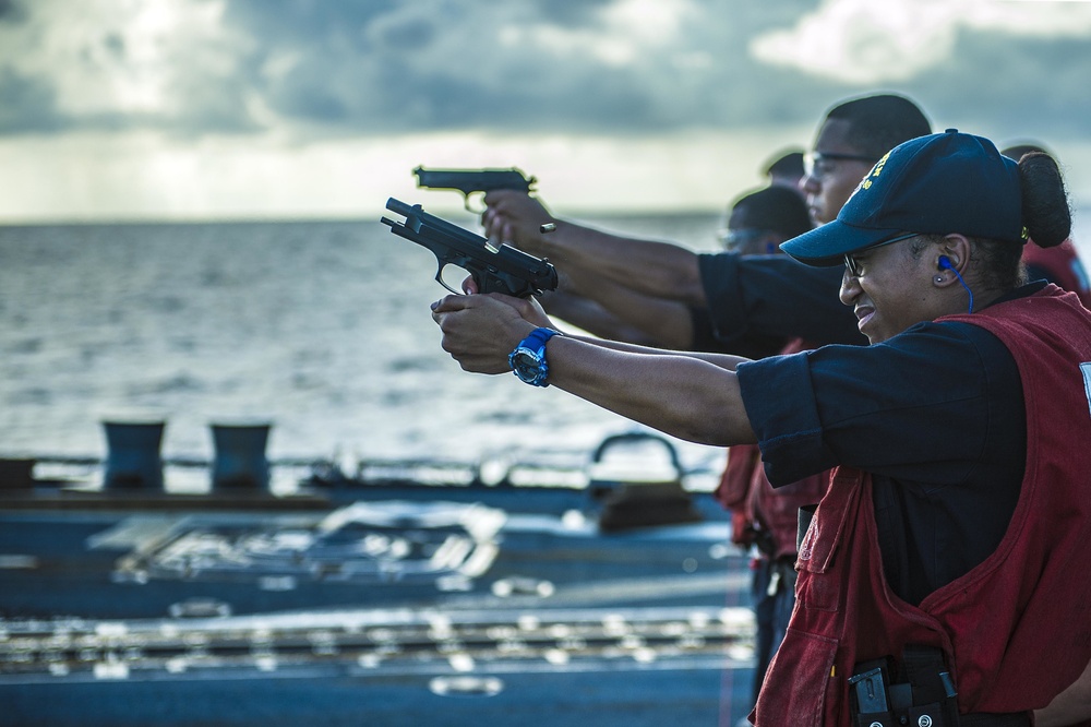 USS Mustin Sailors train with 9mm pistol