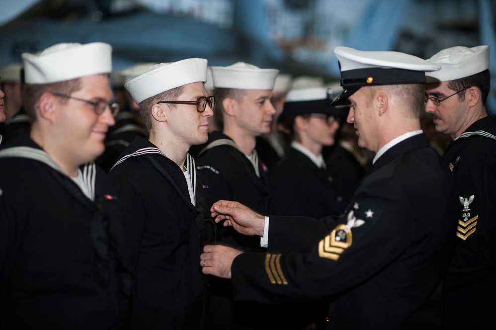 USS George H.W. Bush Sailors' uniforms inspected
