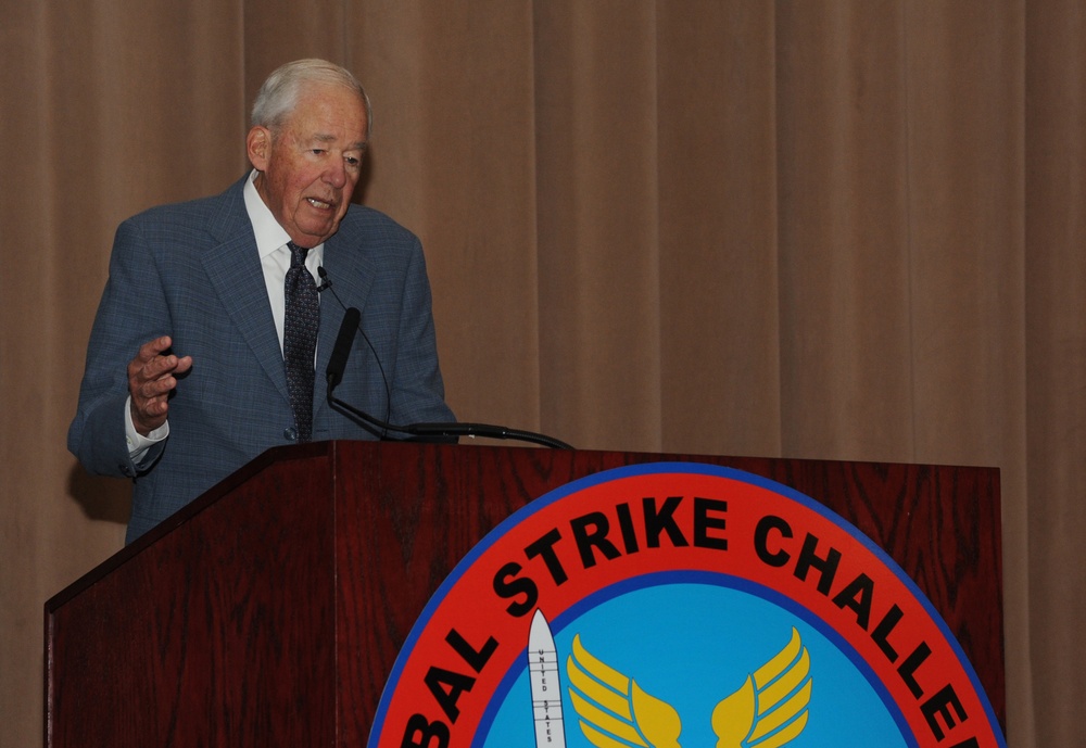 Retired Air Force Gen. John Chain delivers his opening remarks for Global Strike Challenge 2014