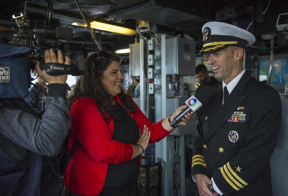 USS Roosevelt CO conducts media interview during Lisbon port visit