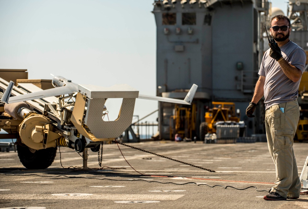 Unmanned aerial vehicle aboard USS Ponce (AFSB(I)15)