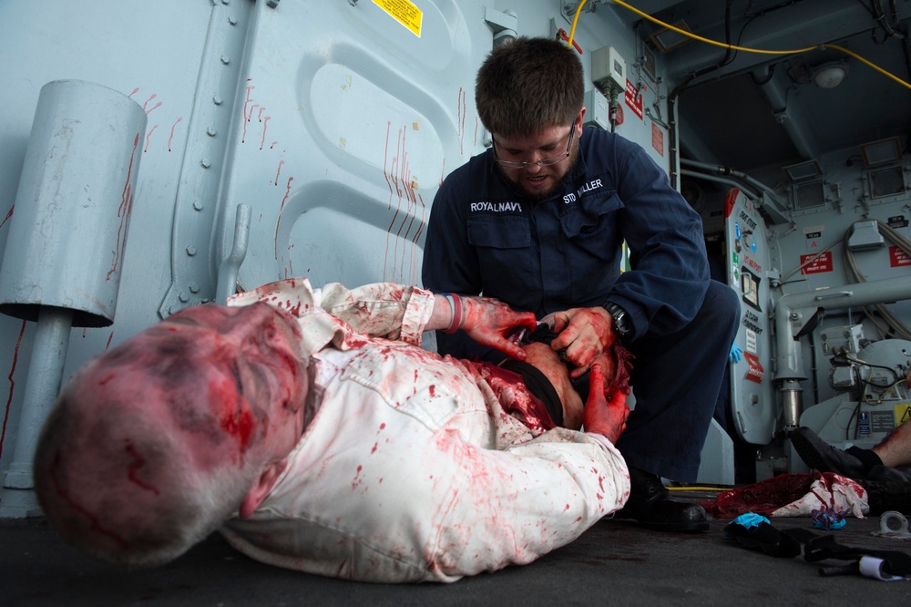Mass casualty drill at sea