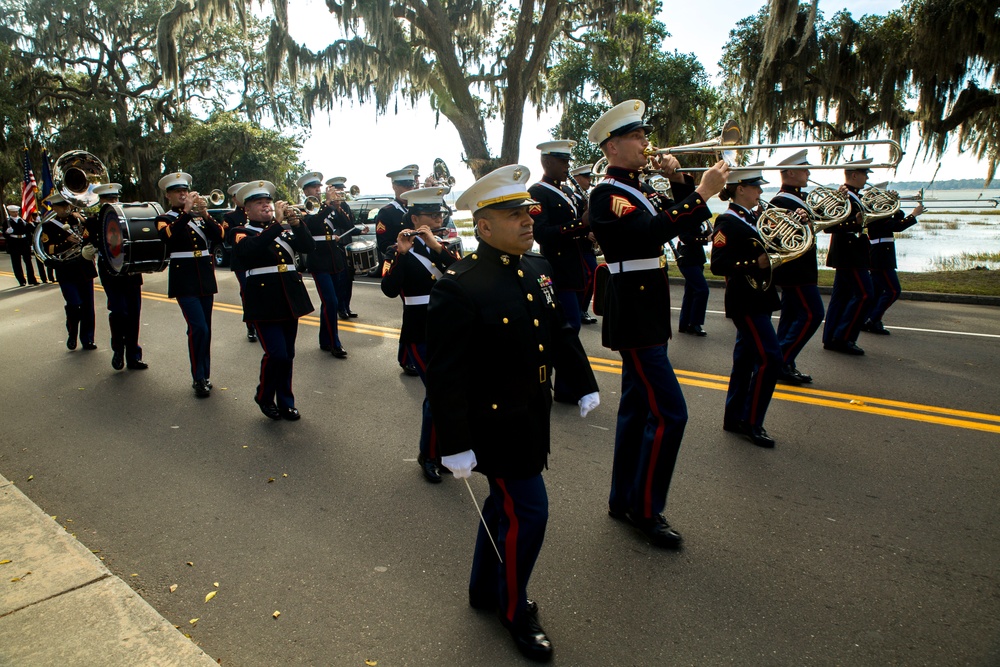 Parris Island Marine Band struts through Beaufort, S.C., during Veterans Day parade