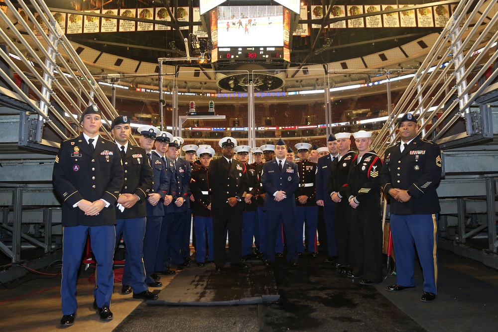 Chicago-based service members are honored at Chicago Blackhawks Veterans Day game