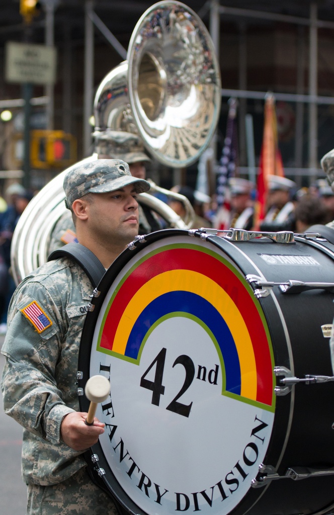 New York Army National Guard 42nd Infantry Division Band marches in New York City Veterans Day Parade