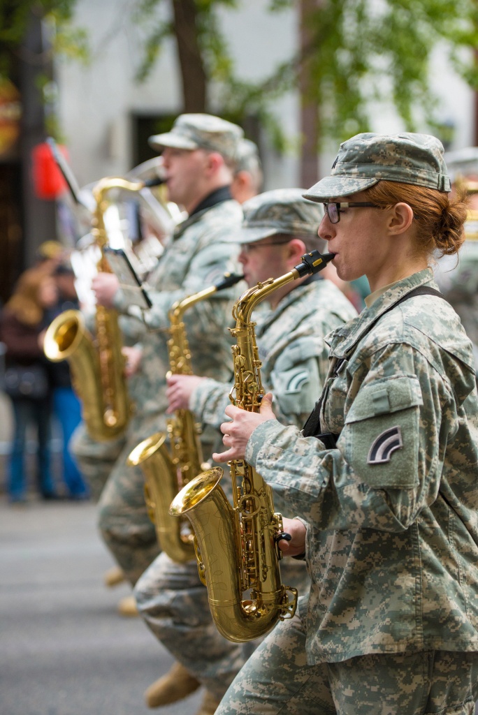 New York Army National Guard 42nd Infantry Division Band marches in New York City Veterans Day Parade