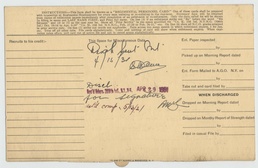 Index card for 369th Infantry Regiment Soldier-back side