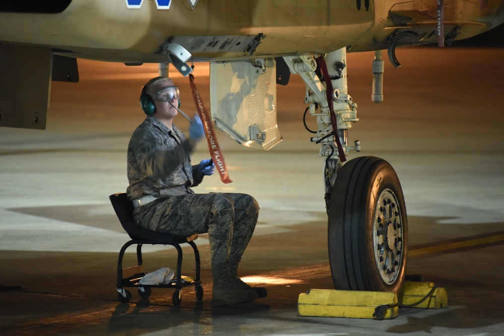 California Air National Guard trains during night at the 144th Fighter Wing