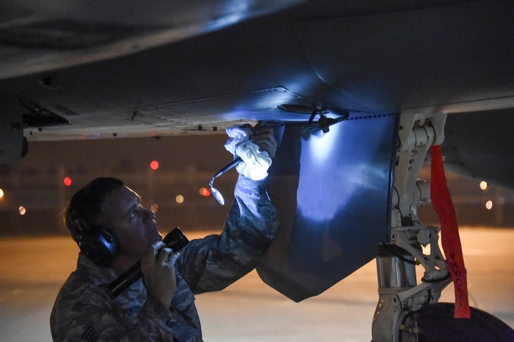 California Air National Guard trains during night at the 144th Fighter Wing