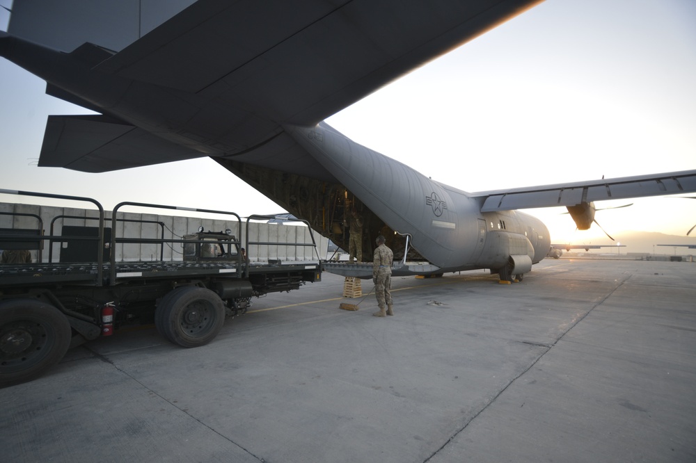 C-130 Hercules unloads at Bagram Air Field, Afghanistan