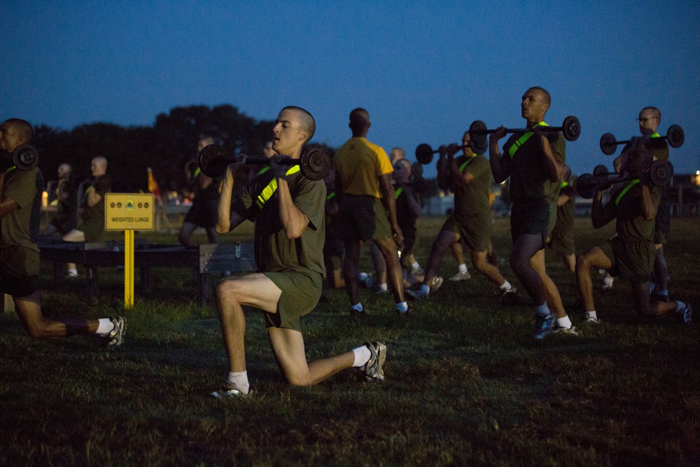 Photo Gallery: Marine recruits charge through physical fitness session on Parris Island