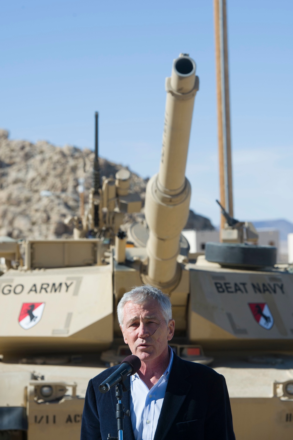 Secretary of Defense Chuck Hagel at Fort Irwin