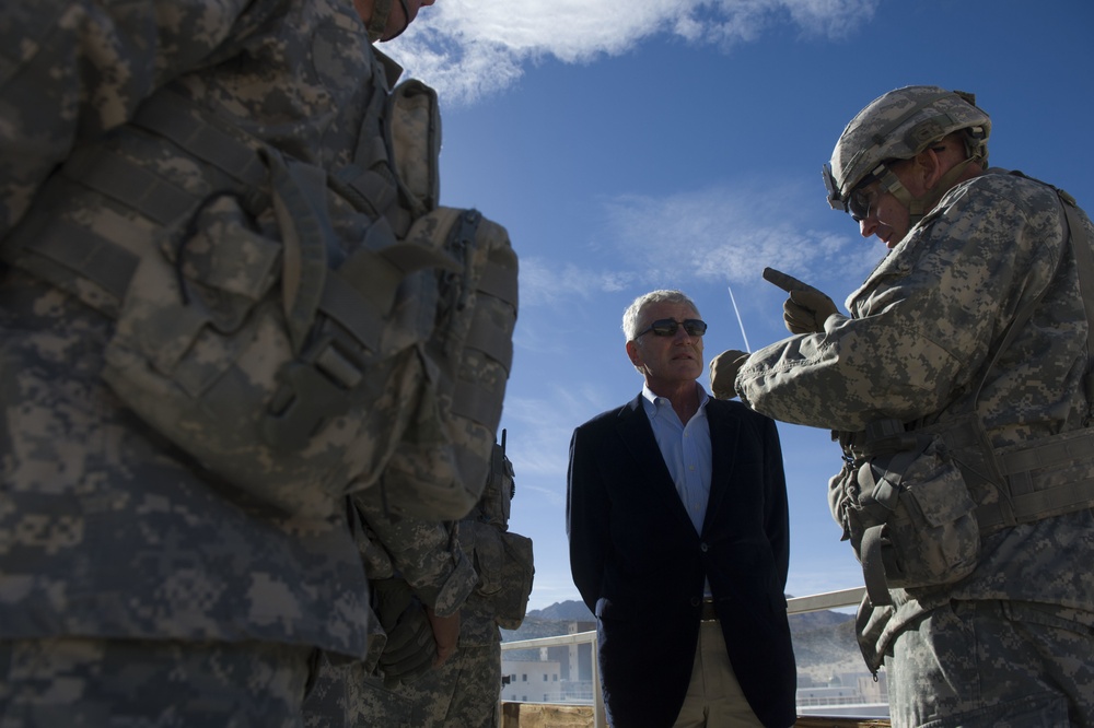 Secretary of Defense Chuck Hagel at Fort Irwin