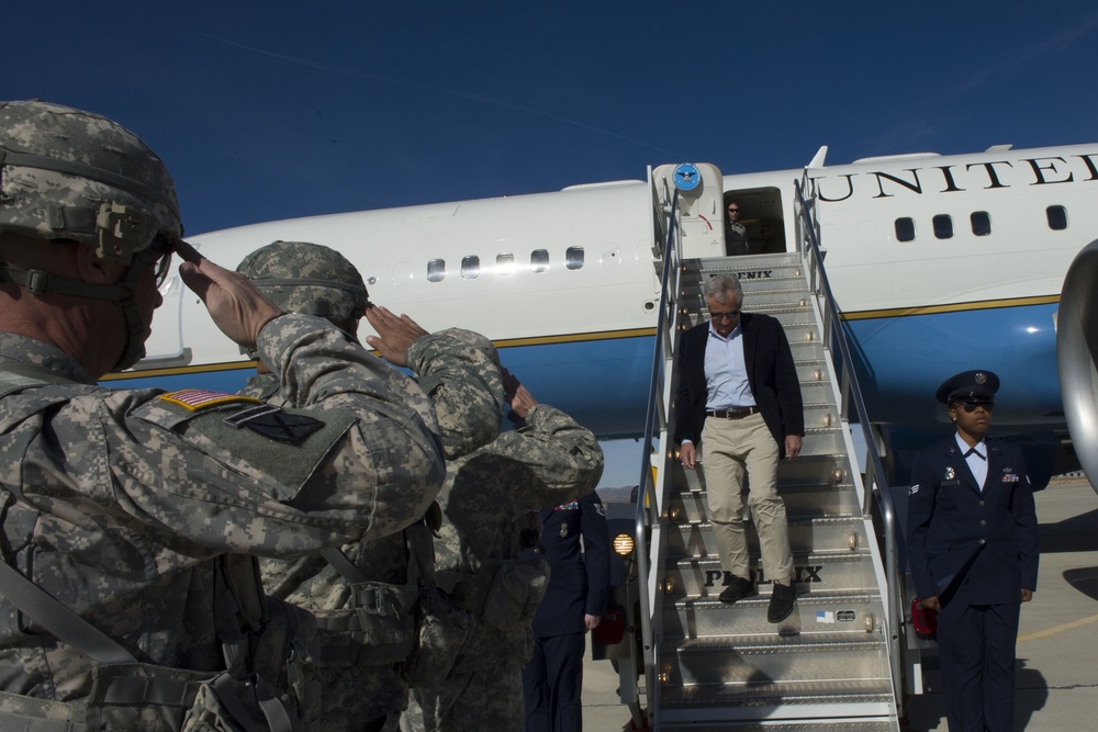 Secretary of Defense Chuck Hagel at Fort Irwin