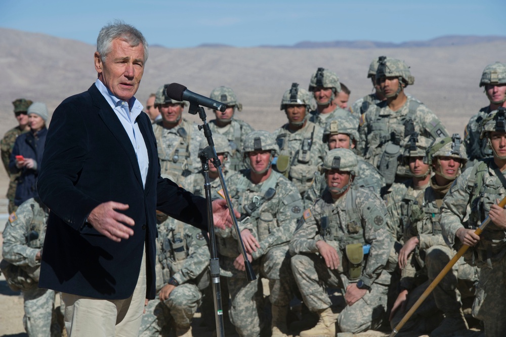 Secretary of Defense Chuck Hagel at Fort Irwin