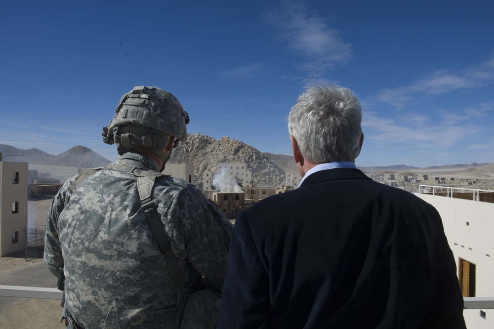 Secretary of Defense Chuck Hagel at Fort Irwin