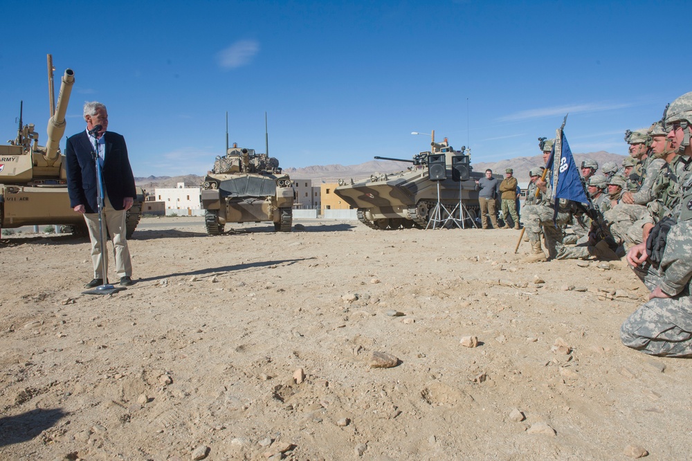 Secretary of Defense Chuck Hagel at Fort Irwin