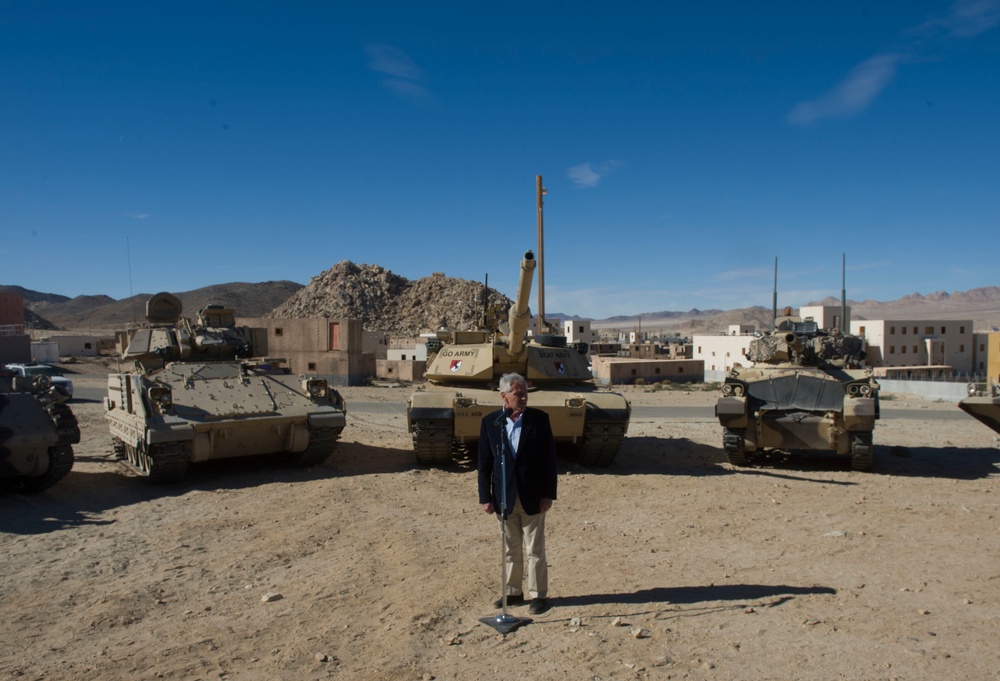 Secretary of Defense Chuck Hagel at Fort Irwin