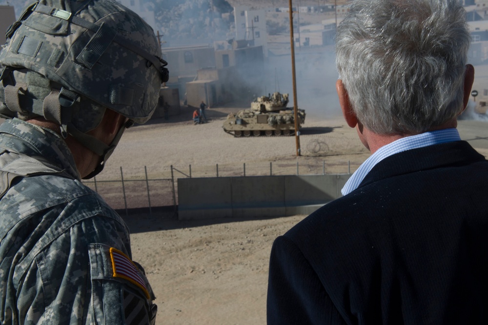 Secretary of Defense Chuck Hagel at Fort Irwin