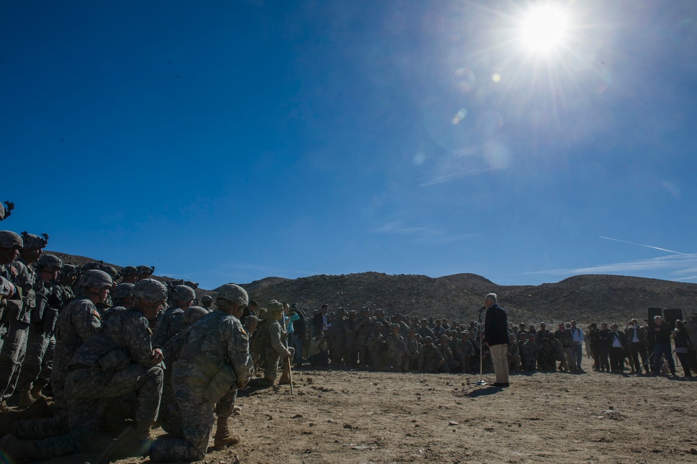 Secretary of Defense Chuck Hagel at Fort Irwin