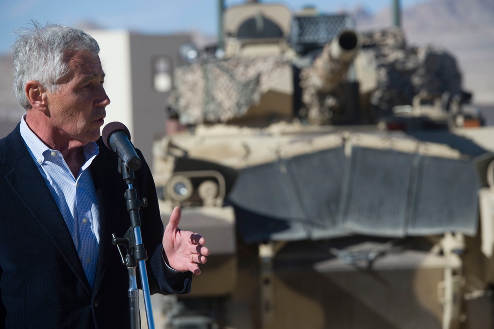 Secretary of Defense Chuck Hagel at Fort Irwin