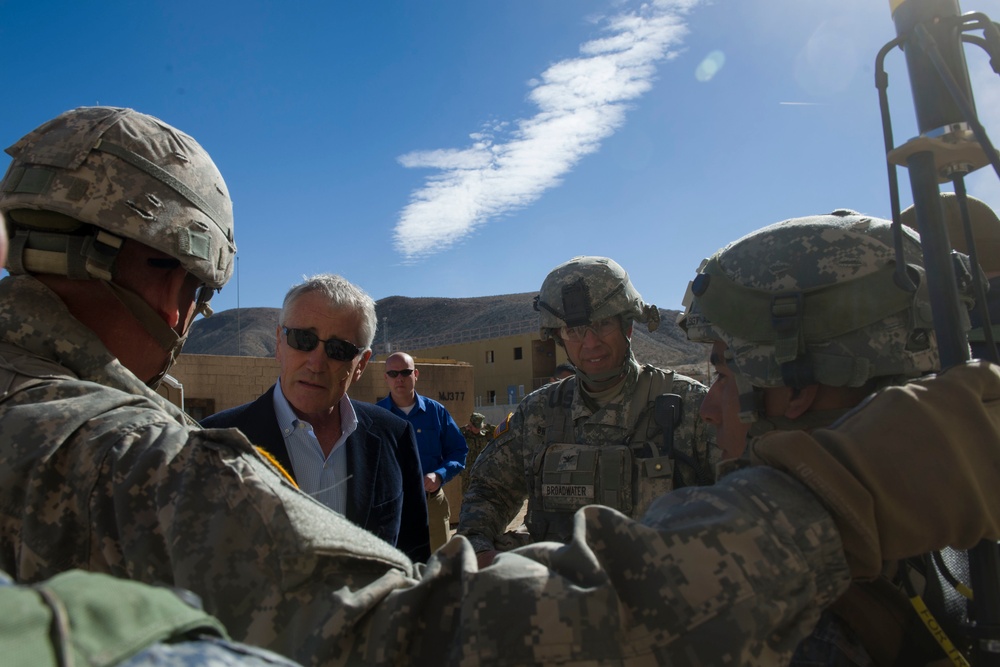 Secretary of Defense Chuck Hagel at Fort Irwin