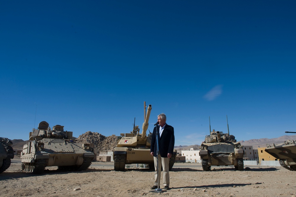 Secretary of Defense Chuck Hagel at Fort Irwin