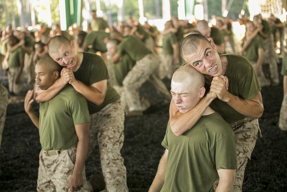 Marine recruits fight toward their martial arts belt on Parris Island