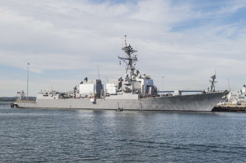 USS William P. Lawrence (DDG 110) is moored pier side at Naval Base San Diego