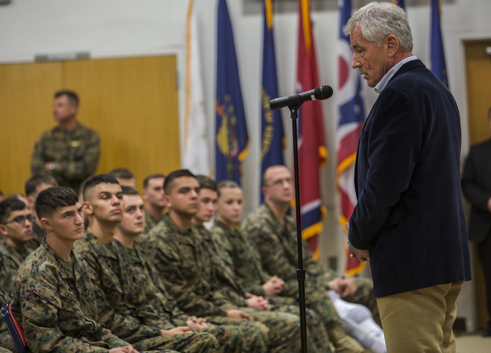 US Secretary of Defense, The Honorable Mr. Chuck Hagel, visits Marine Corps Base Camp Lejeune, NC