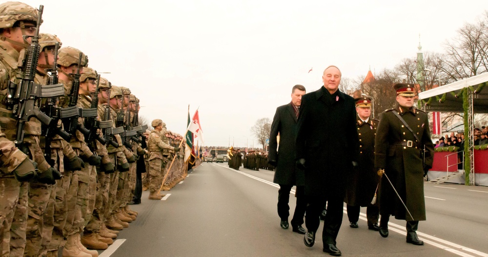 The President of Latvia reviews the troops