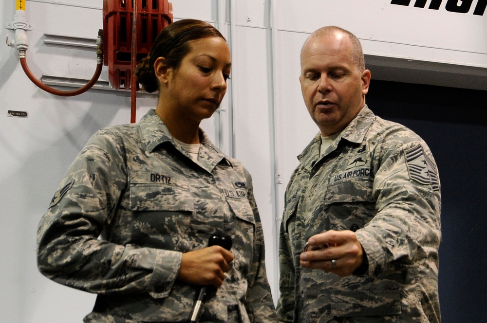 ANG Command Chief visits with 144th FW junior enlisted Airmen