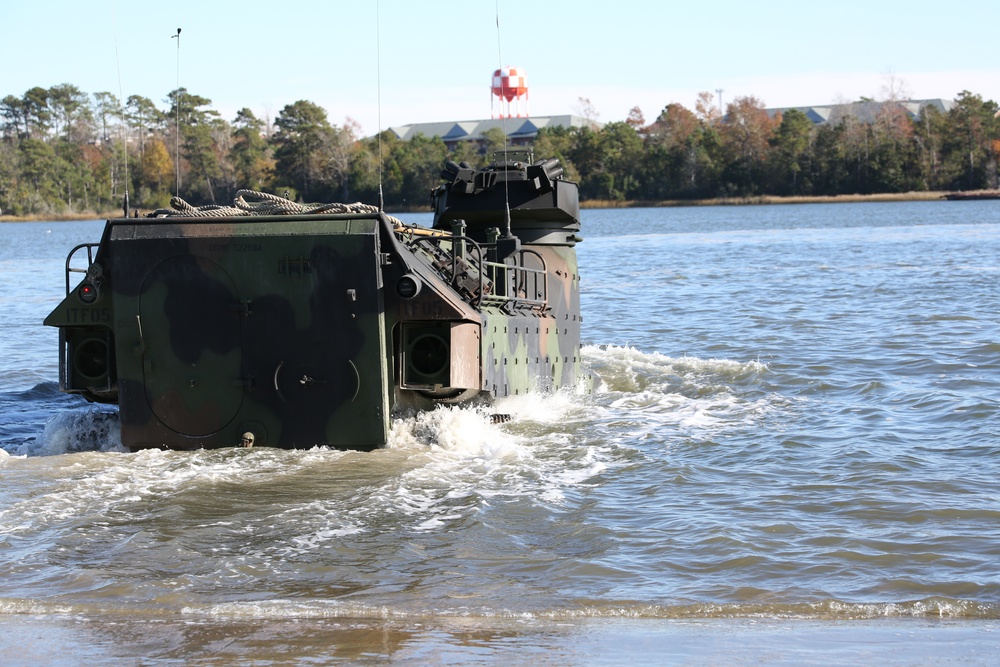 Integrated Task Force AAV Marines practice water tactics