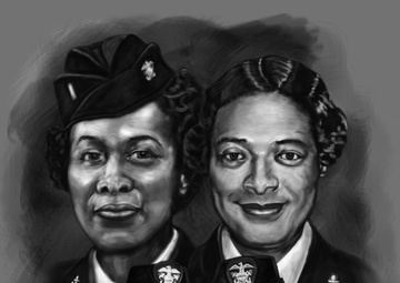 African American Firsts in US Naval History Illustration of ENS Frances Wills Thorpe and LTJG Harriet Ida Pickens