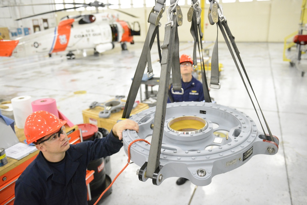 Aviation maintenance technicians help keep the Coast Guard in flight