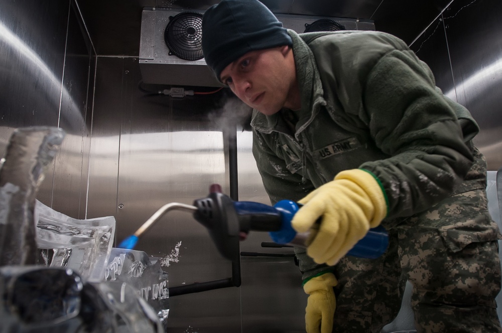 Red Empire Soldiers prepare ice sculptures