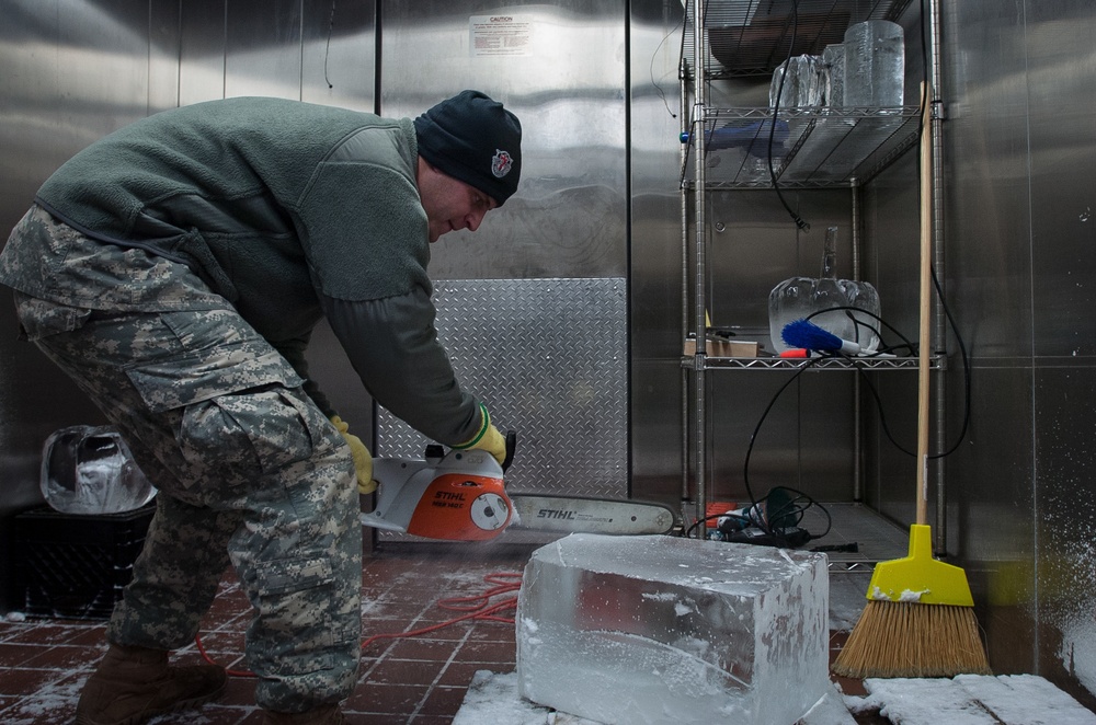 Red Empire Soldiers prepare ice sculptures