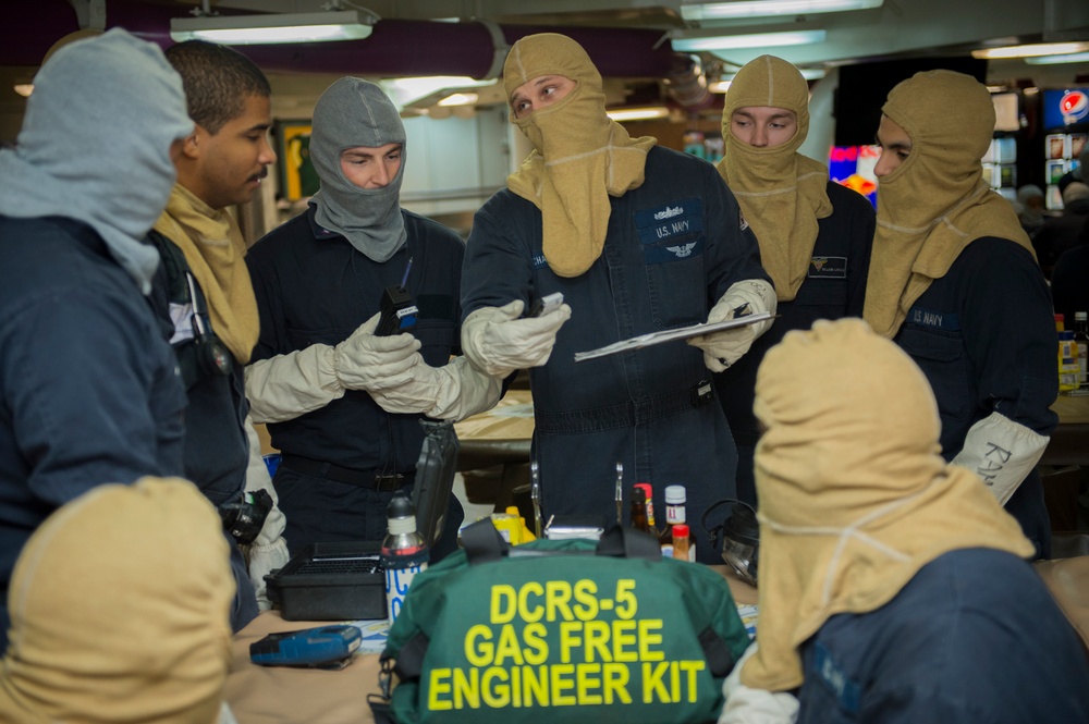 USS Carl Vinson Sailors conduct general quarters drill