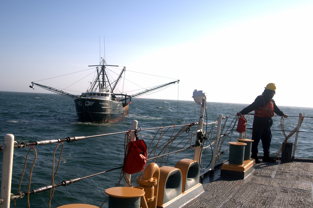 Coast Guard Cutter Tahoma assists fishing vessel 70 miles east of Chatham, Mass.