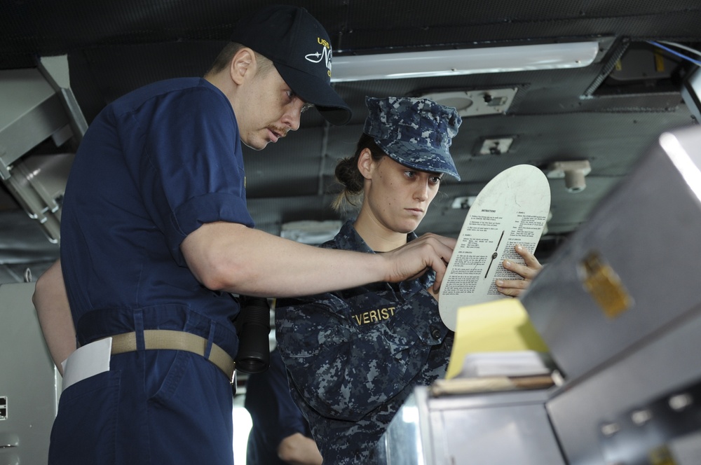 USS Nimitz sailors stand watch