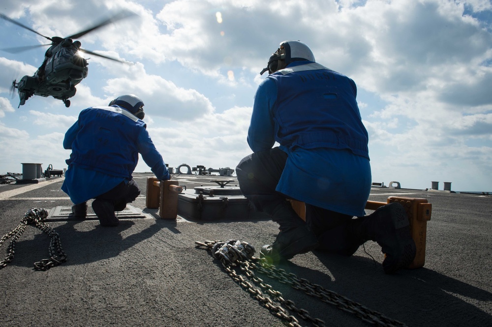Bilateral delayed landing qualifications conducted aboard USS Mitscher