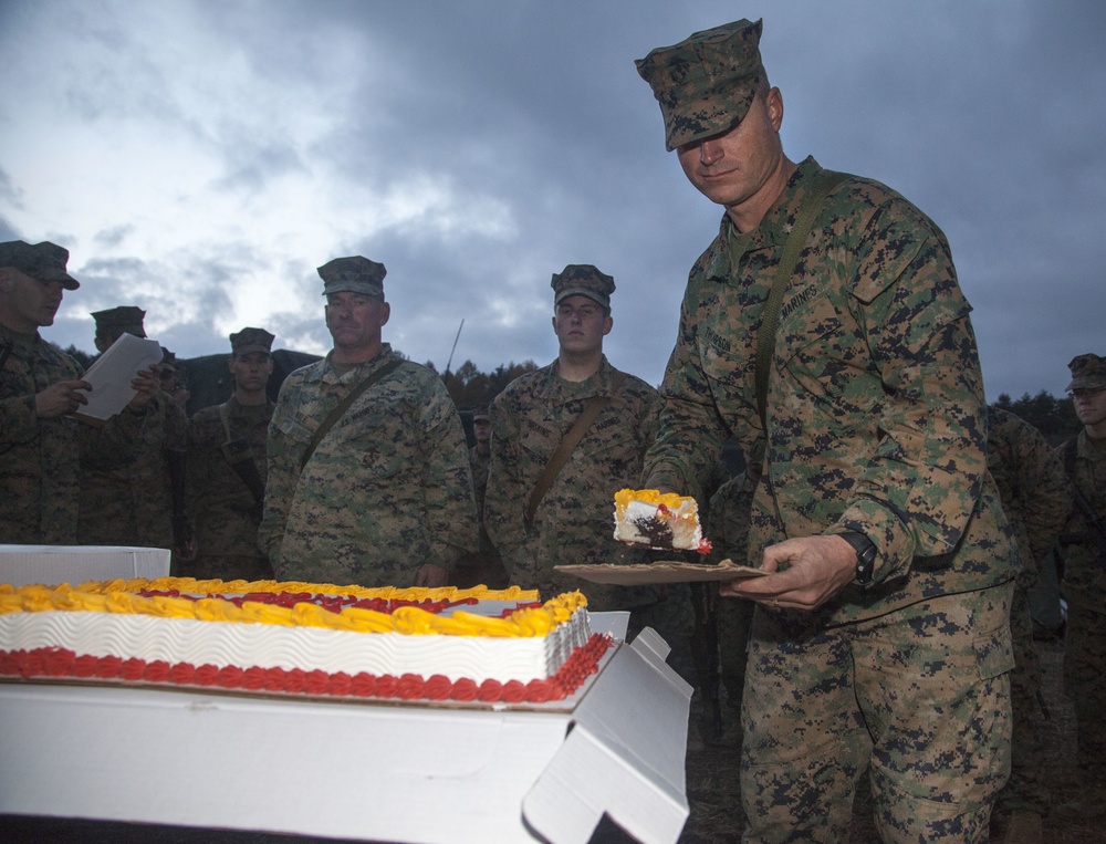 Artillery Marines celebrate 239th birthday in field environment