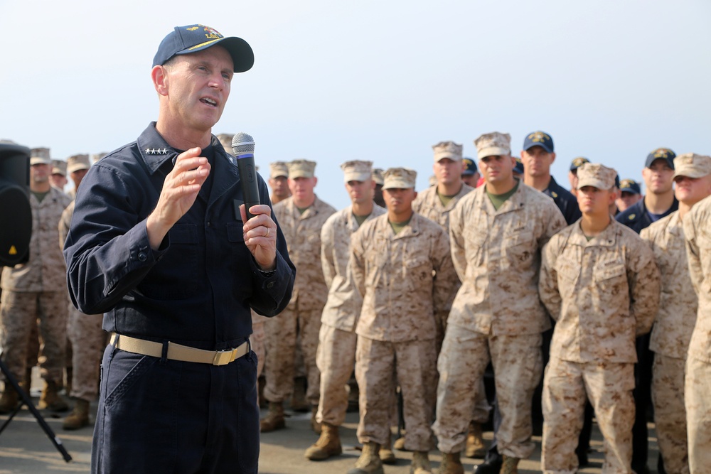 US Navy leadership visits USS Comstock at sea