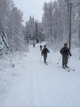 Soldiers cross-country skiing