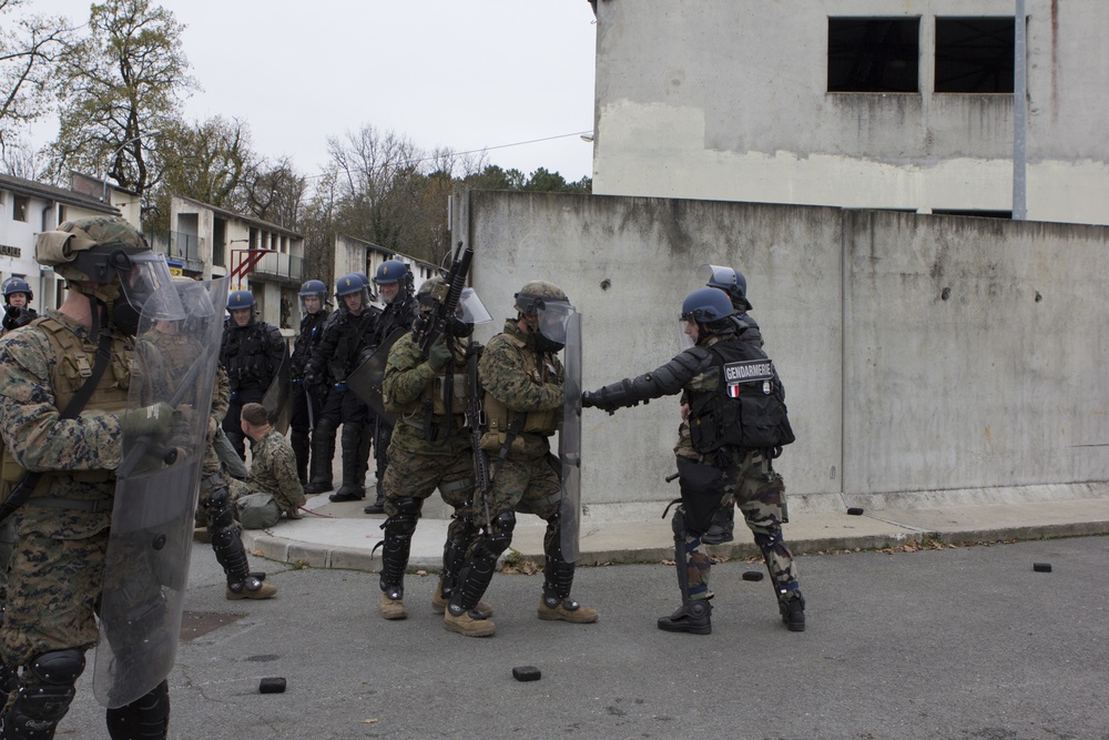 U.S. Marines, French Gendarmes conduct crowd and riot control training