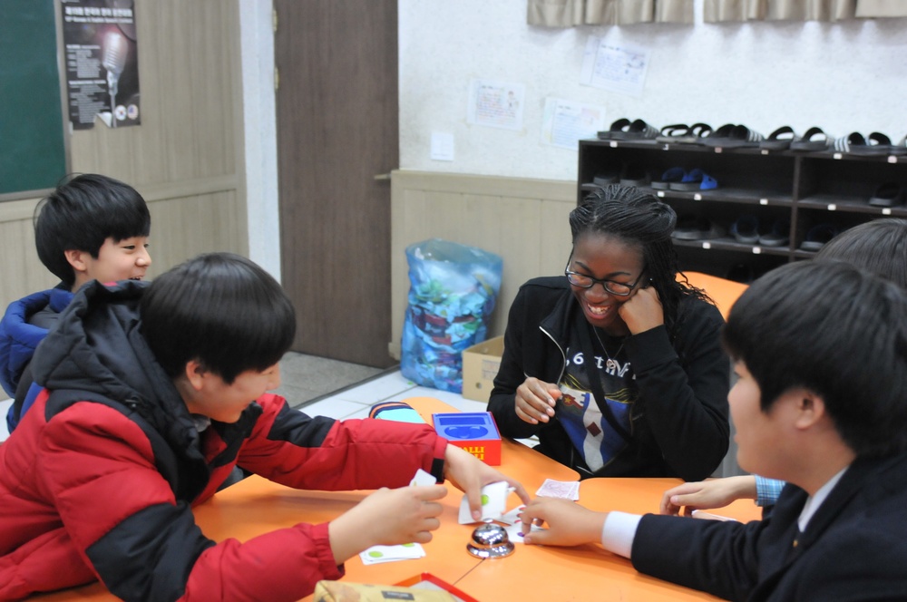 Soldiers from 1-15 spend the day with local students