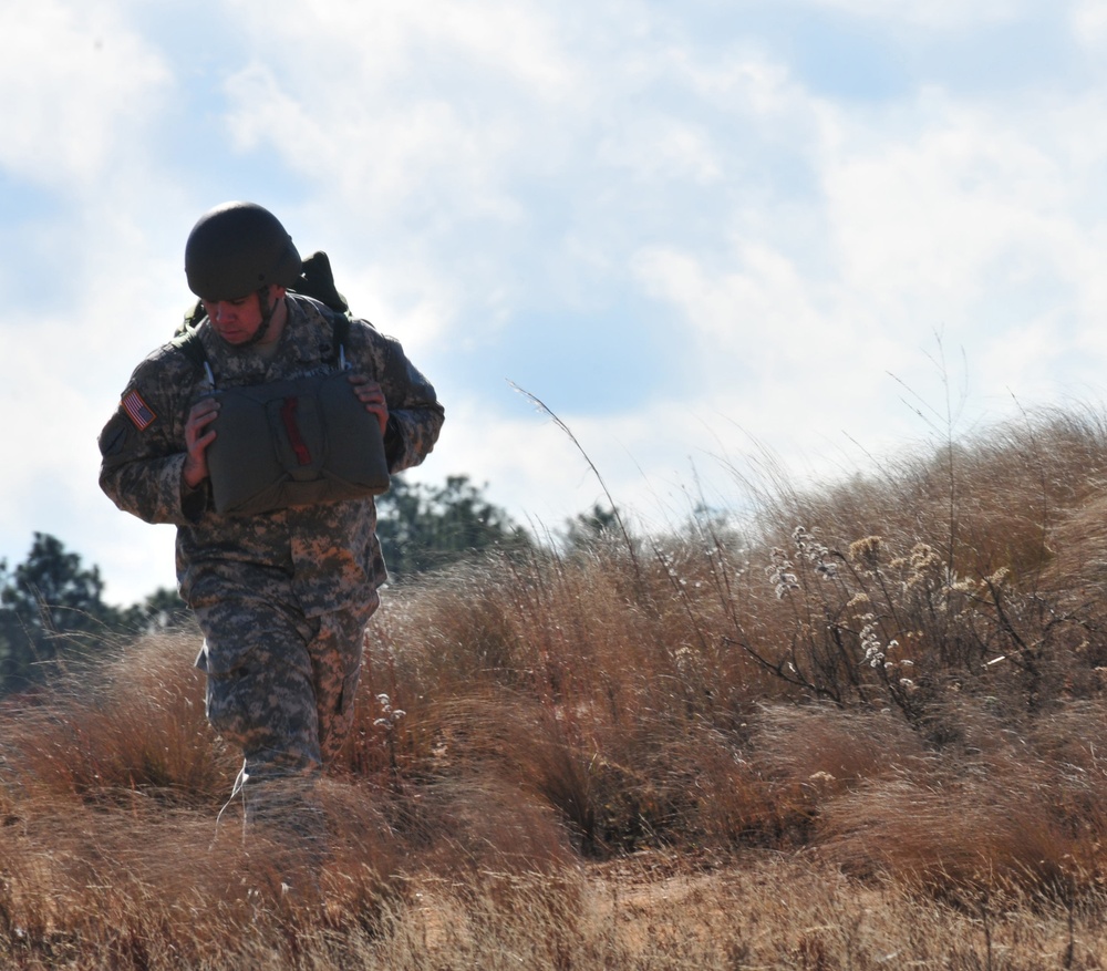 US Army paratrooper makes way to rally point