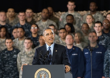 President Obama expresses gratitude to troops, civilians during visit to joint base