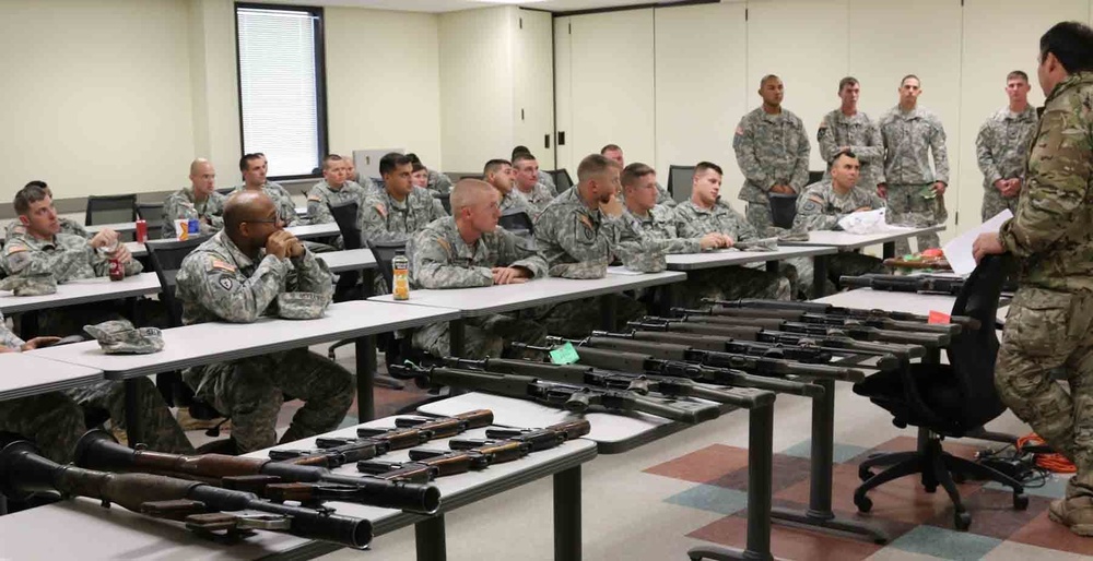 4th Brigade Combat Team, 1st Armored Division, leaders receive a brief from Army Special Operations Forces instructor