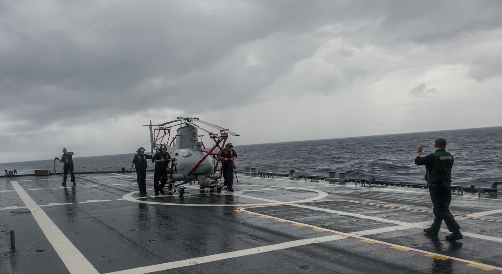 Fire Scout aboard littoral combat ship USS Fort Worth (LCS 3)